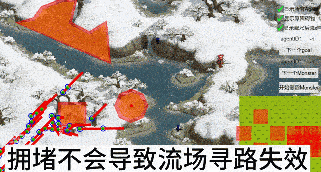 拥堵不会导致流场寻路失效.gif