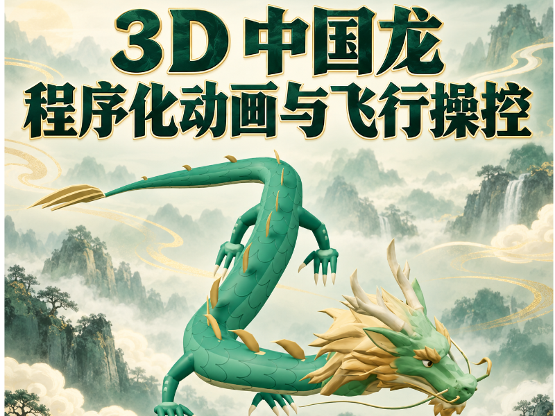青岚游龙｜3D 中国龙程序化动画与飞行操控 Demo（源码＋模型）