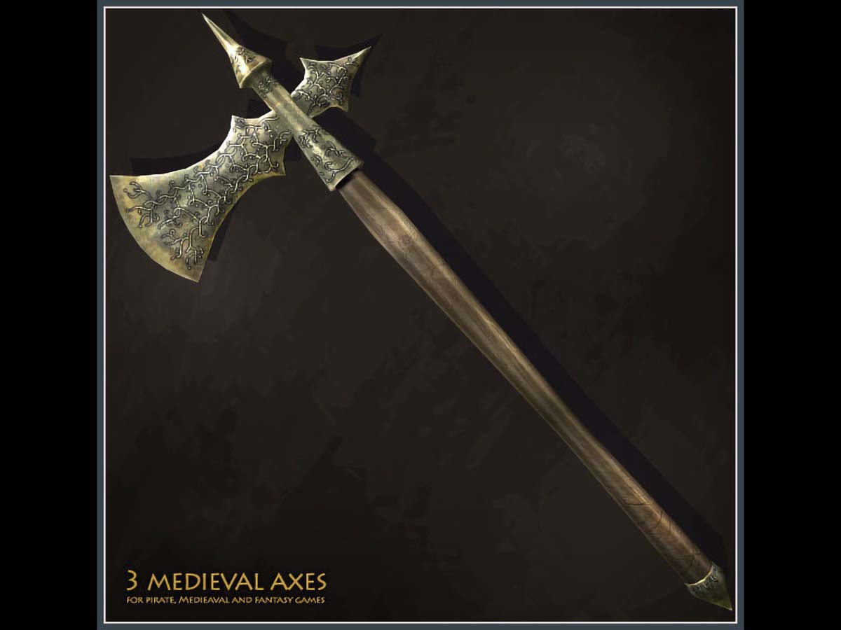 3 Medieval Axes Lowpoly